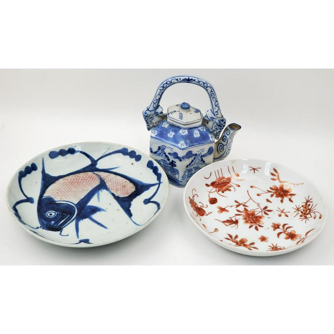 2 Chinese Plates and 1 Teapot Porcelain Items (1 of 2)