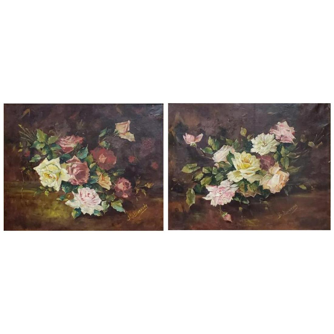 B. Bonavia. Pair Antique Paintings, Oil on Canvas (1 of 3)