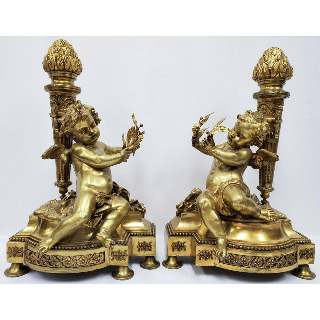 Exceptional Large Pair  French Dore Bronze Chenet (1 of 7)