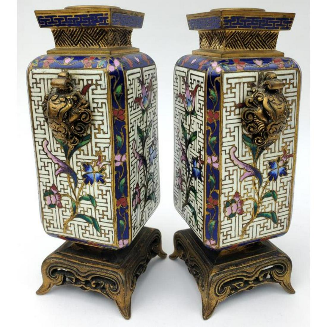 Fine Pair of Antique French Champleve Vases (1 of 3)