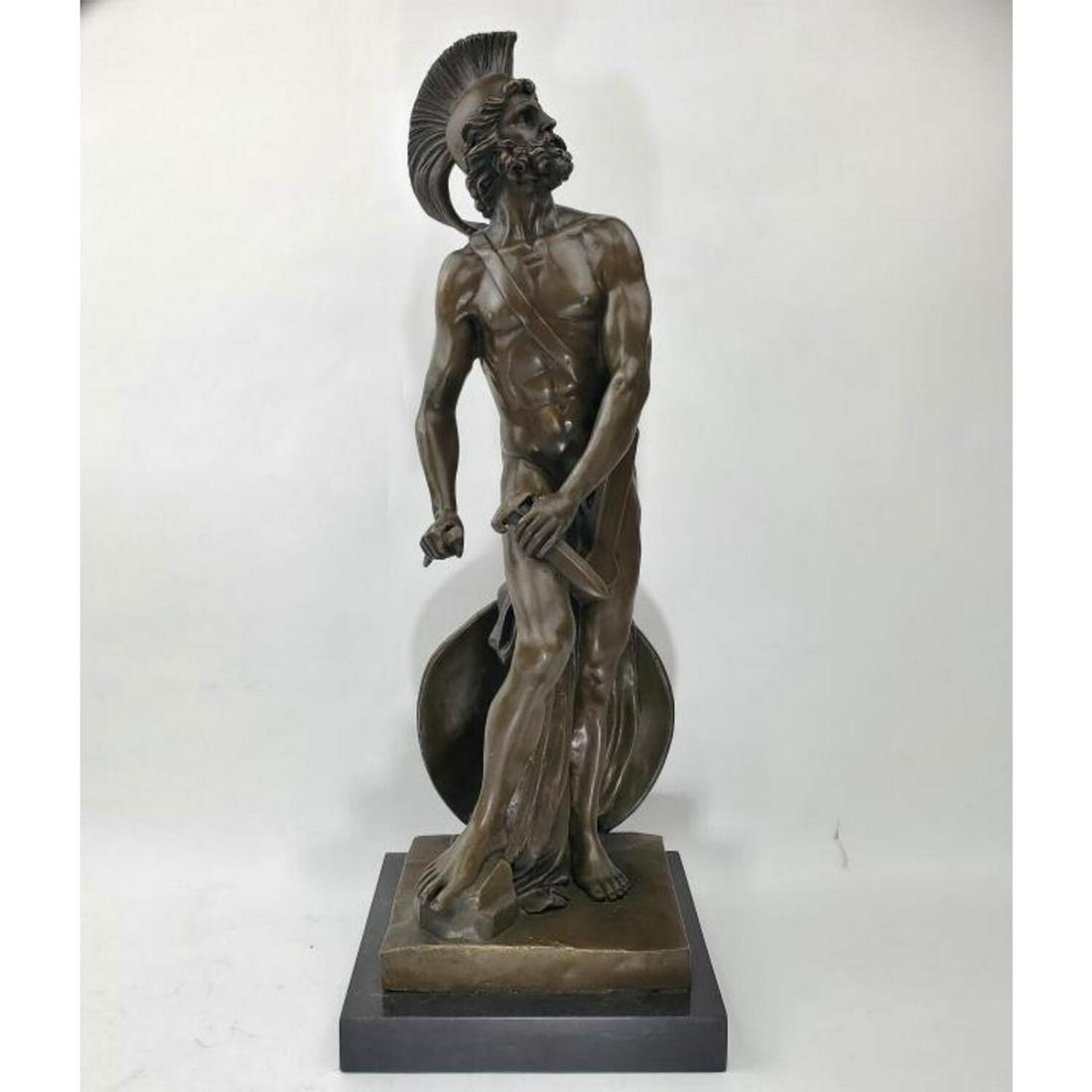 Pierre Jean David, French (1788-1865) After Bronze: Pierre Jean David, French (1788-1865). After Bronze Figure of a Roman or Greecian Soldier. Signed on the Back and Mounted on Black Marble. Condition: Excellent. Dimensions: H- 20". Provenance: From a