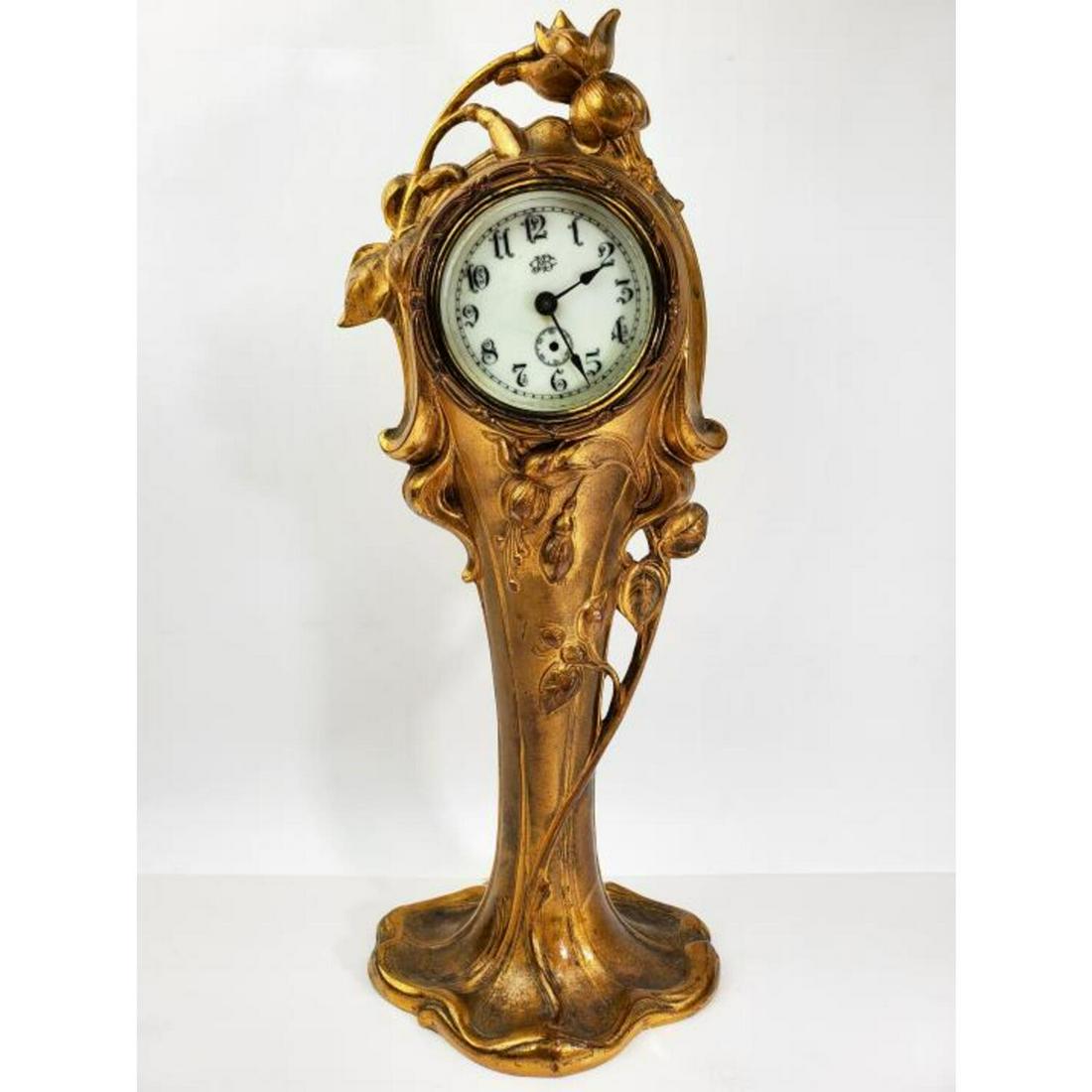Art Nouveau Gilt Metal Clock "Jennings Brothers" (1 of 4)