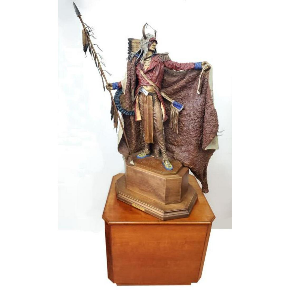 Dave McGary American (1958-2013) Monumental Bronze: Dave McGary, American (1958-2013) New Mexico Arizona. Monumental Bronze Figure of a Native American " Bear Tracks" on a Rotating Wood Base with Original Wood Stand. Fully Signed, Numbered 28 / 80, and