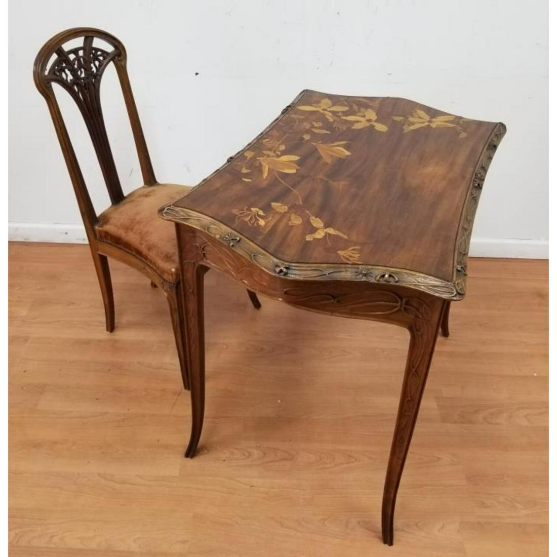 Louis Majorelle Art Nouveau Marquetry Desk & Chair: Exceptional Louis Majorelle Art Nouveau Marquetry Desk and Chair. Circa 1900. Please Note That This Item was Estimated by Sobethy's New York for $6000-$8000 a Couple of Months Ago. Condition: Generall