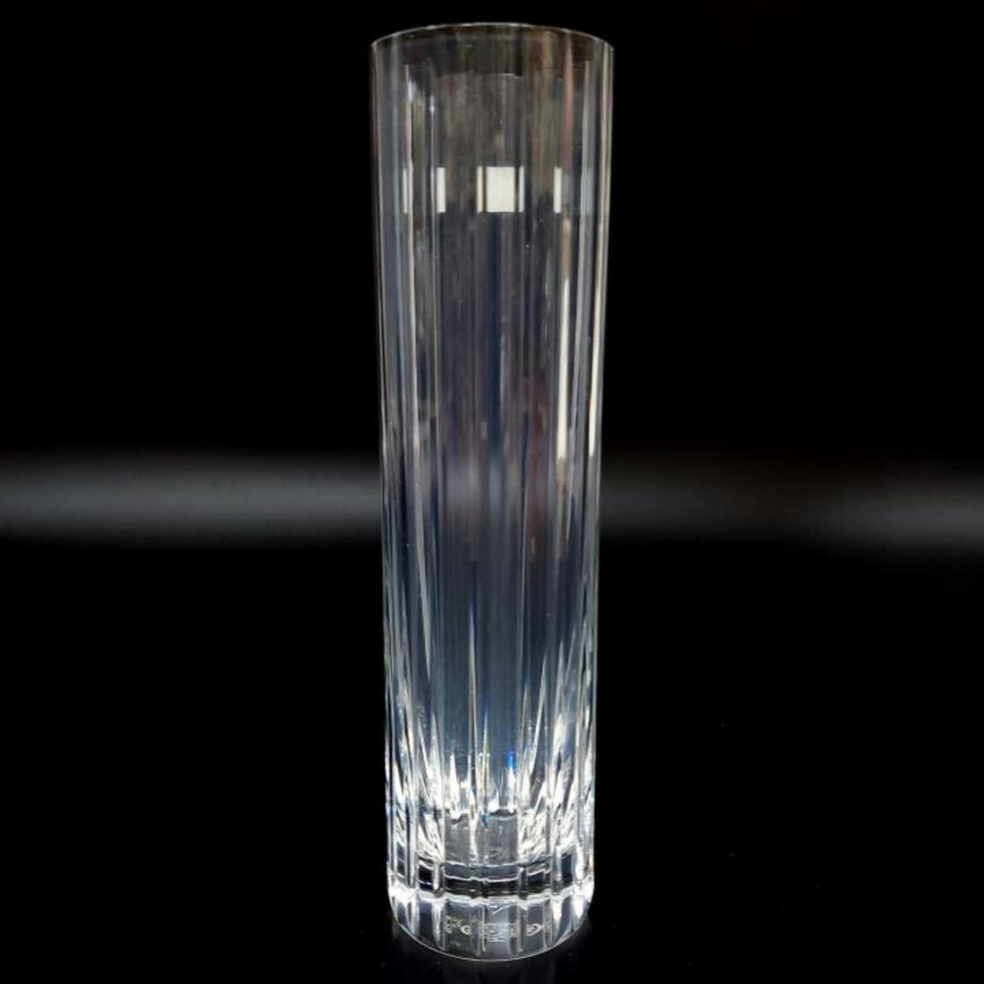Baccarat Glass Vase: Baccarat Glass Vase. In Original Box. Fully Marked. Condition: Excellent. Dimensions: Vase H- 7", Box- 9" x 3.5" x 3". Provenance: From a Long Island, NY Home. Please note the absence of a condition r