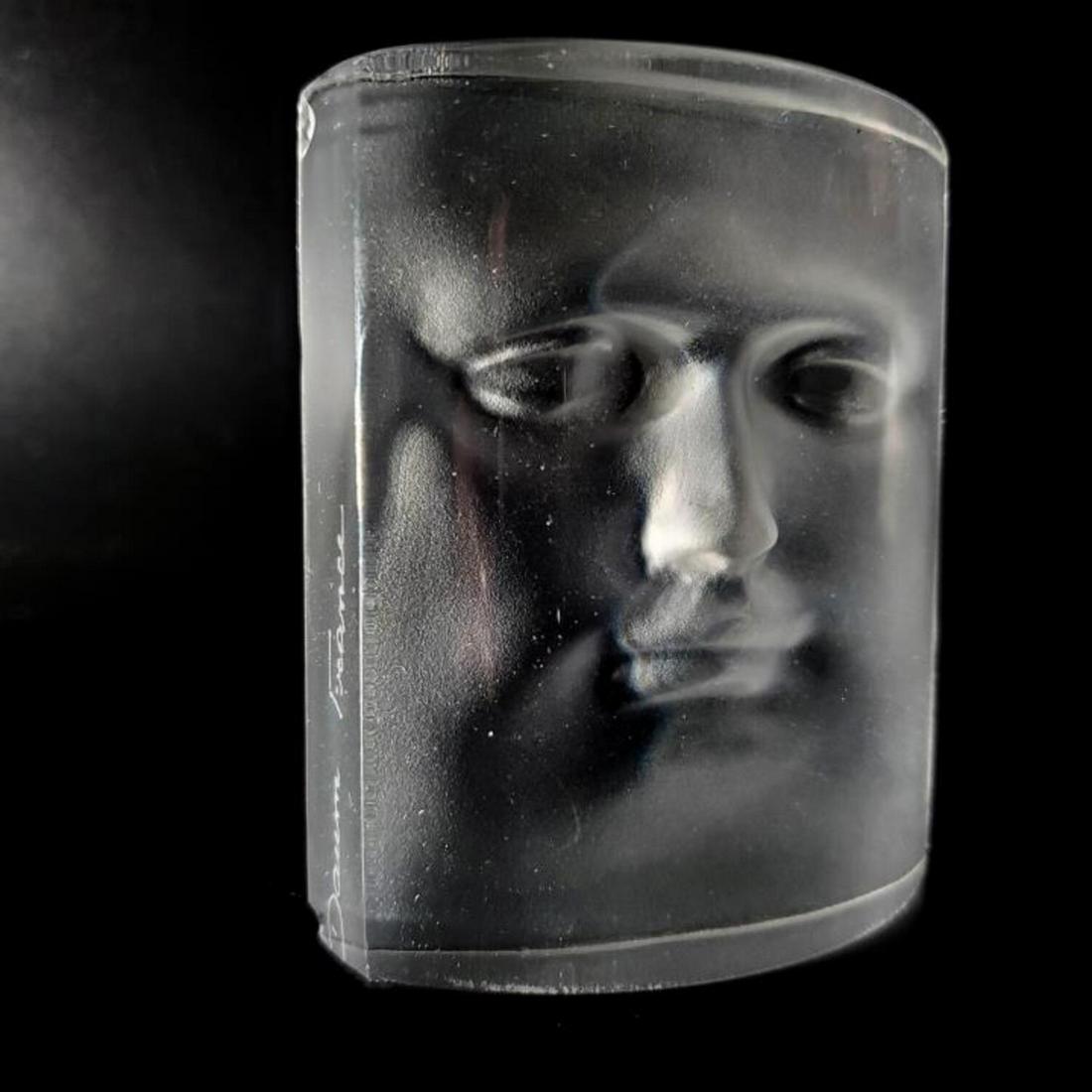 Daum France Face Sculpture.: Daum France Face Sculpture. Fully Signed Roy Adzak & Daum France.Condition: Chips at All Corners.Dimensions: W-2.8" x H-3.2".Provenance: From a Long Island, NY Home. Please note the absence of a condi