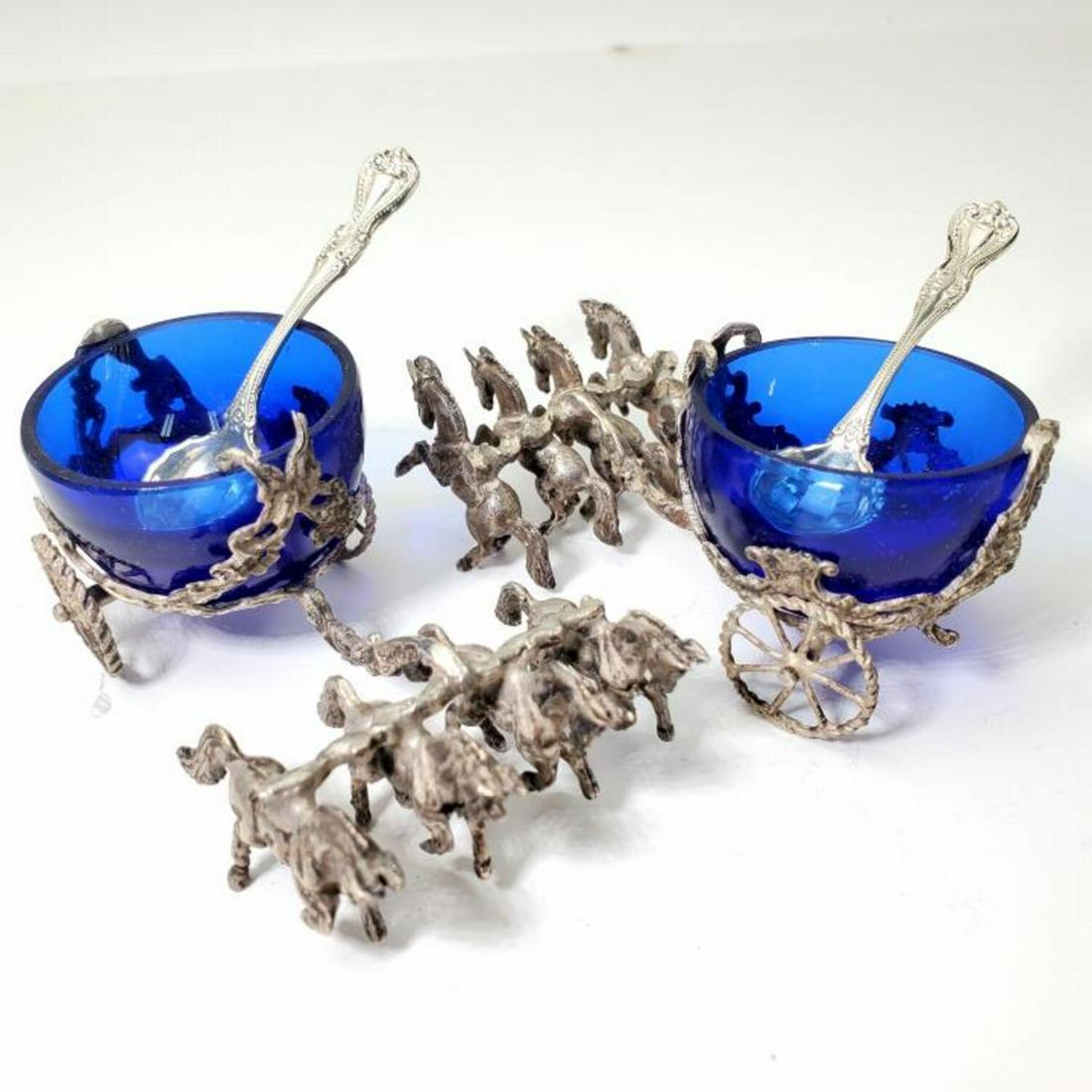 Pair Silver & Cobalt Blue Glass Salt & Pepper (1 of 4)
