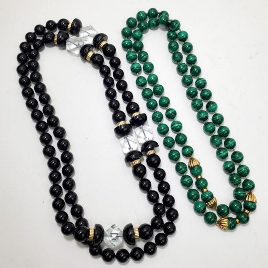 Two 14K Gold Beaded Necklaces w/ Malachite & Onyx (1 of 4)