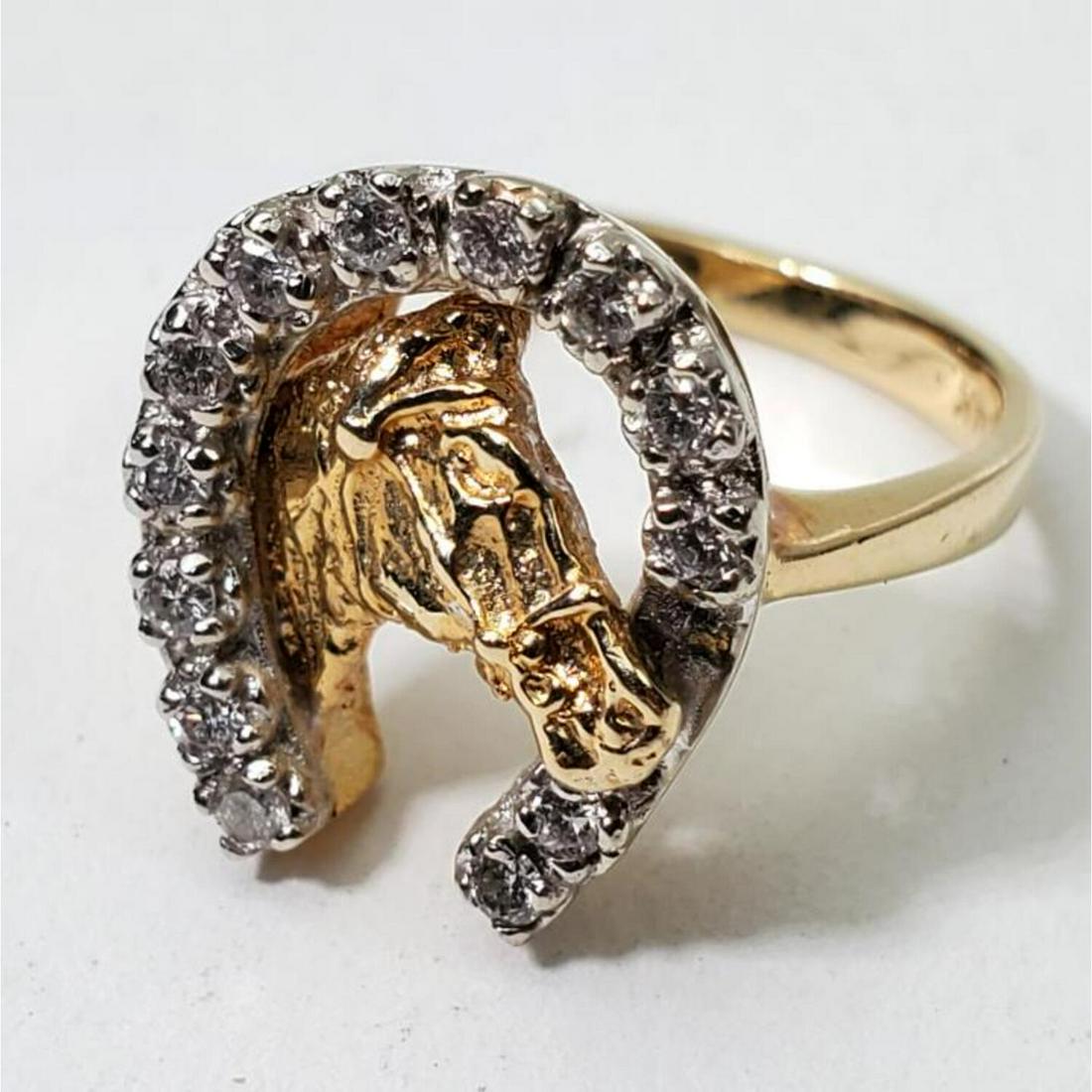 Unusual 14K Gold and Diamond Horseshoe Ring (1 of 4)