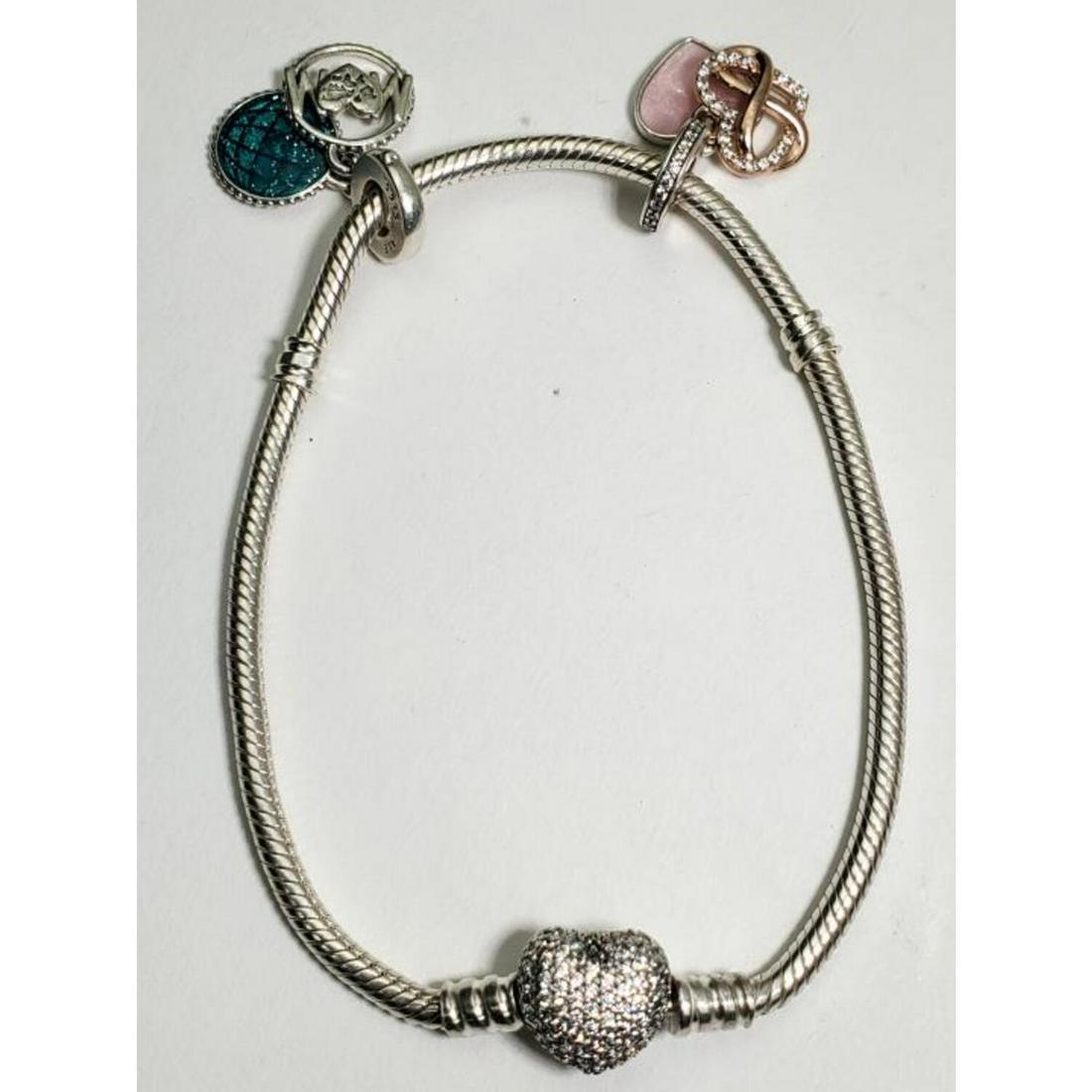 Pandora Sterling Silver Bracelet with Charms (1 of 5)