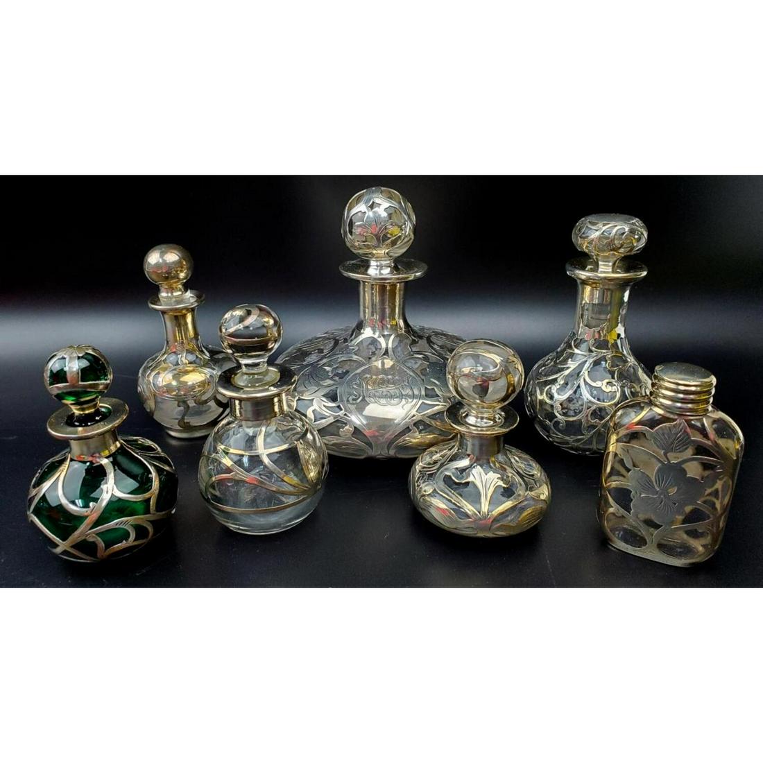 Antique Lot of 7 Silver Overlaid Scent Bottles (1 of 6)