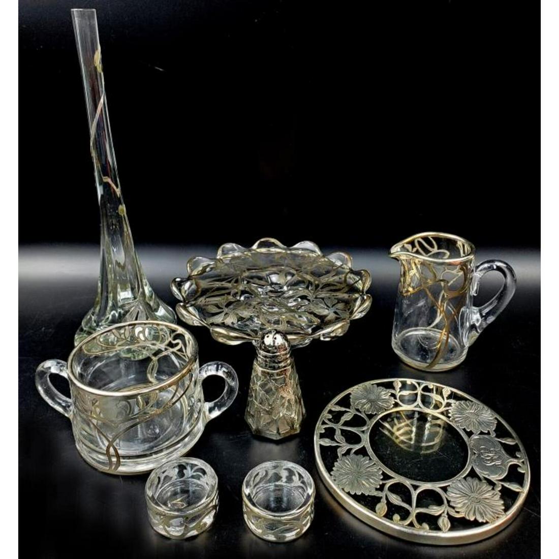 8 Piece Lot Antique Sterling Silver Mounted Glass (1 of 4)