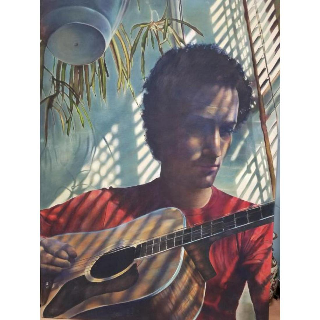 Louis Renzoni, American (Born 1952) Painting: Louis Renzoni, American (Born 1952) Monumental Painting, Oil on Canvas "Guitar Man". Signed on Side Stretcher RENZONI 76". Unframed. Condition: Excellent.Dimensions: Sight- 66" x 48". Provenance: From