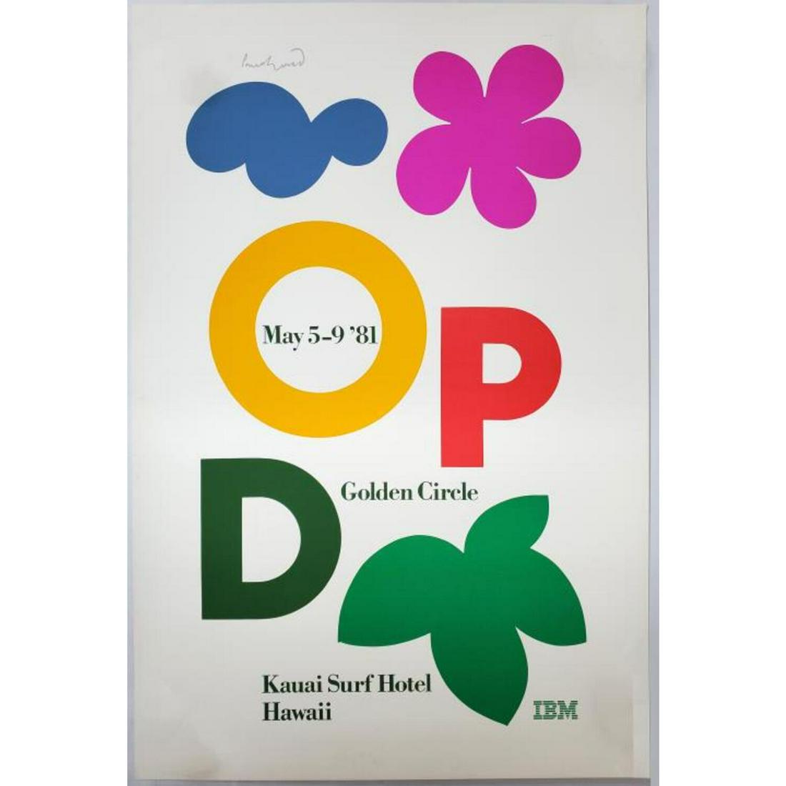 Paul Rand, (1914-1996) IBM Golden Circle Poster: Paul Rand, American (1914-1996) IBM Original Poster on Heavy Paper, On the Occasion of Golden Circle in Kauai Surf Hotel Hawaii. Circa 1981. Paul Rand was the Official Logo Designer for IBM and Other
