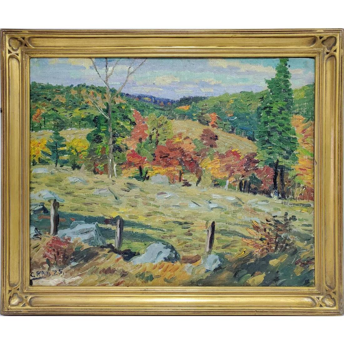E.G. Cram, American (20th C) Painting Oil on Board: E.G. Cram, American (20th C) Painting Oil on Board. Signed Lower Left & Dated '75. Probably Cape Cod Meadow Scene. In Original Frame.Condition: Excellent.Dimensions: Sight- 20" x 16". Frame- 23.5" x 1