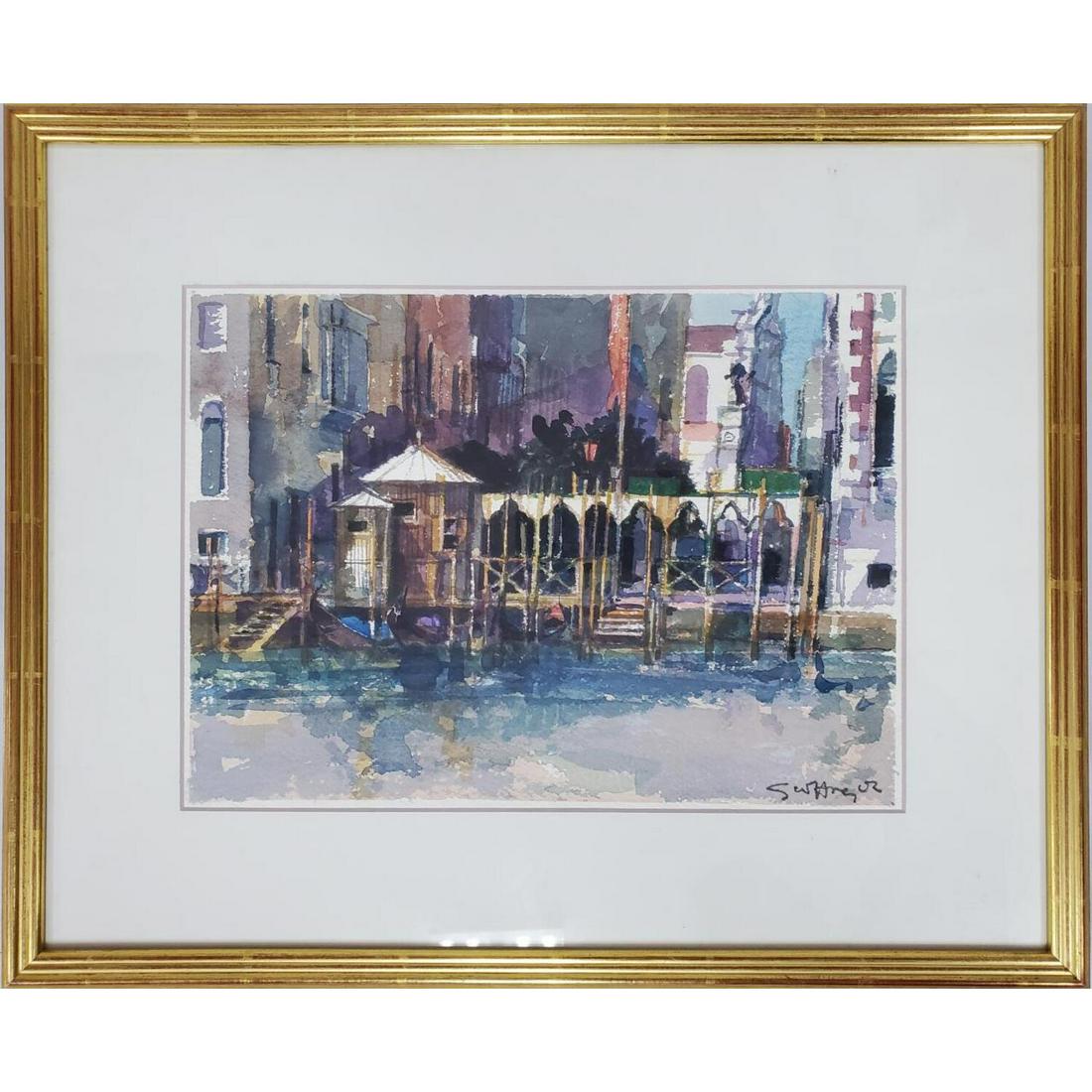 Signed Painting Watercolor on Paper. Signed: Signed Painting Watercolor on Paper. Signed Lower Right. "Venice Scene". Original Frame Under Glass. Has Not Been Examined Out of Frame. Condition: Excellent.Dimensions: Sight-14.5" x 10.5". Frame-21.