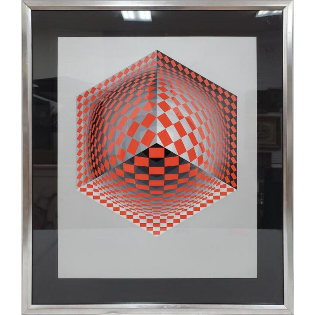Victor Vasarely, Hungary/France Screenprint: Victor Vasarely, Hungary/France (1906-1997) Screenprint, Signed Middle Right & Numbered "L/L". Framed Under Glass. Has Not Been Examined Out of Frame.Condition: Excellent.Dimensions: Sight-29.5" x 24.