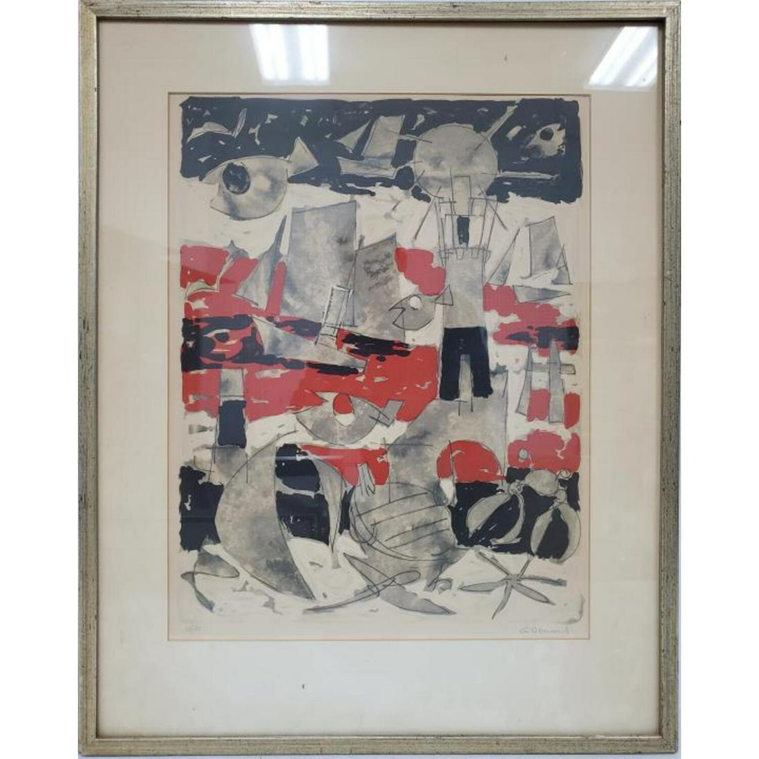 Claude Venard, French (1913-1999) Lithograph: Claude Venard, French (1913-1999) Antique Colored Lithograph. Signed Lower Right & Numbered 33/75 on Lower Left. c.1960's. With a Label on the Back From Felix Vercel Gallery, NY. In Original Frame Und