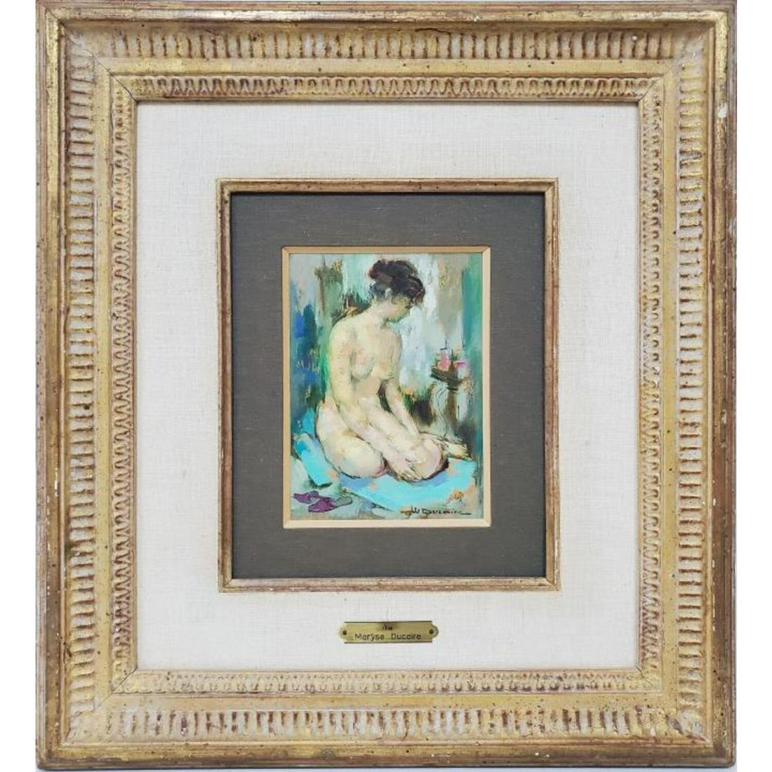 Maryse Ducaire-Rogue, French (1911-1992) Painting: Maryse Ducaire-Rogue, French (1911-1992) Painting Oil on Board w/ Provenance & Original Label from Wally Findlay Galleries on the Back. "Nude" Signed Lower Right. In Original Frame.Condition: Excellen