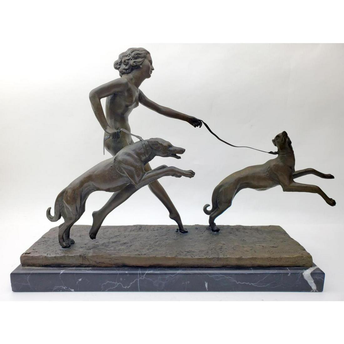 Bronze Figure After Marcel Bouraine: Bronze Figure After Marcel Bouraine Mounted on Green Marble Base. Signed. Condition: Generally Very Good. Dimensions: L- 16", W- 5", H- 13". Provenance: From a Queens, NY Home. Please note the absence