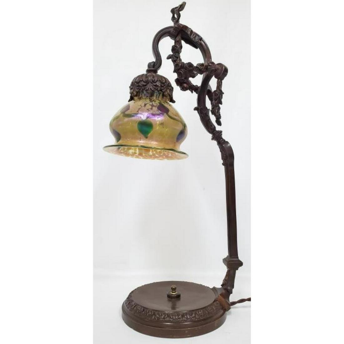 Loetz Decorated Lamp: Loetz Decorated Lamp. Condition: Generally Good, Minor Chips to the Glass Fitter but Cannot be Seen Once Fitted. Dimensions: H- 17.5". Provenance: From a Private Pennsylvania Collection. Please note t
