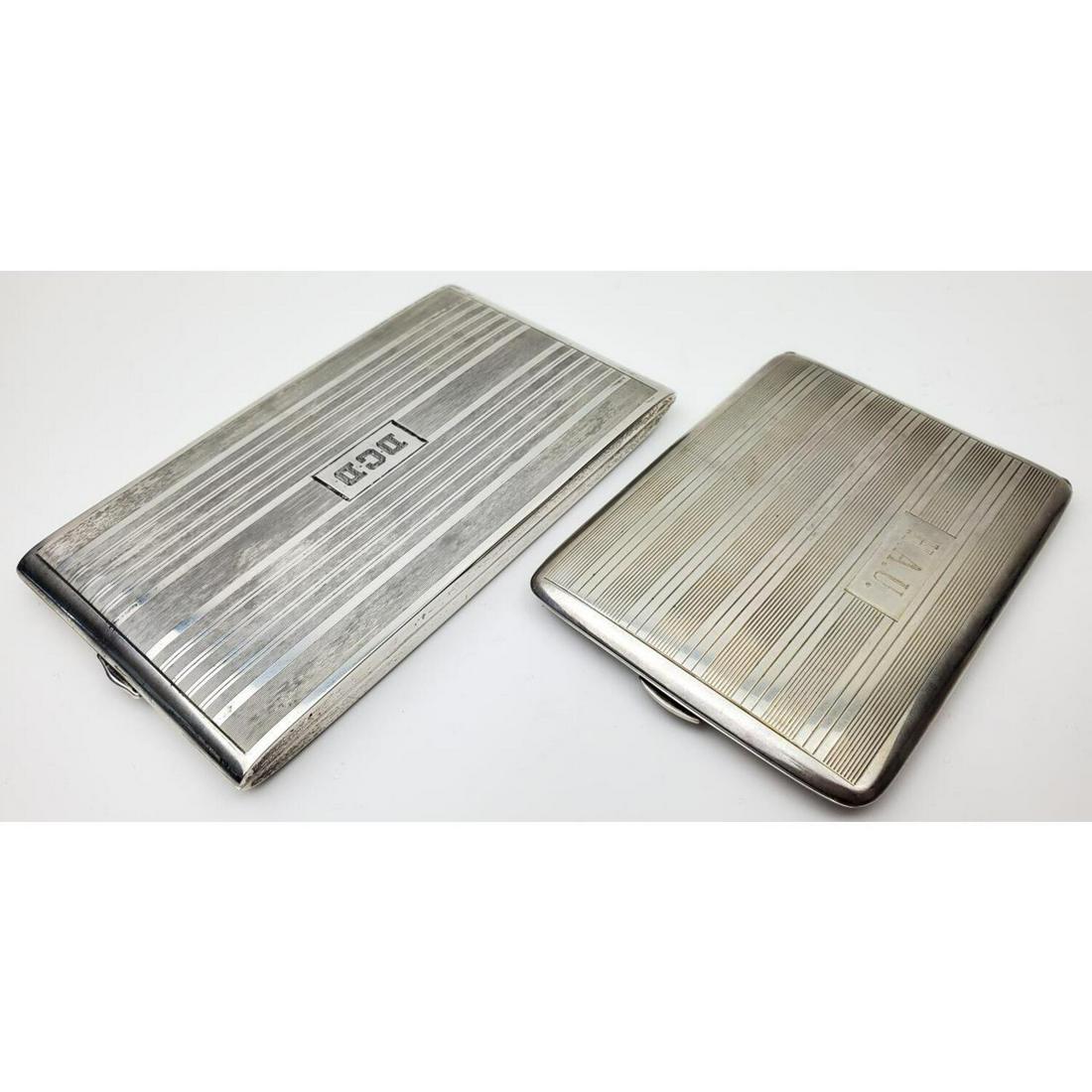 2 Vintage Sterling Silver Cigarette Cases: 2 Vintage Sterling Silver Cigarette Cases. Monogrammed. Condition: Generally Good. As Is. Monogrammed. Dimensions: Largest- 5.5" x 3". Weight: 9.365 ozt / 291.3 g. Provenance: From an Estate of a Coll