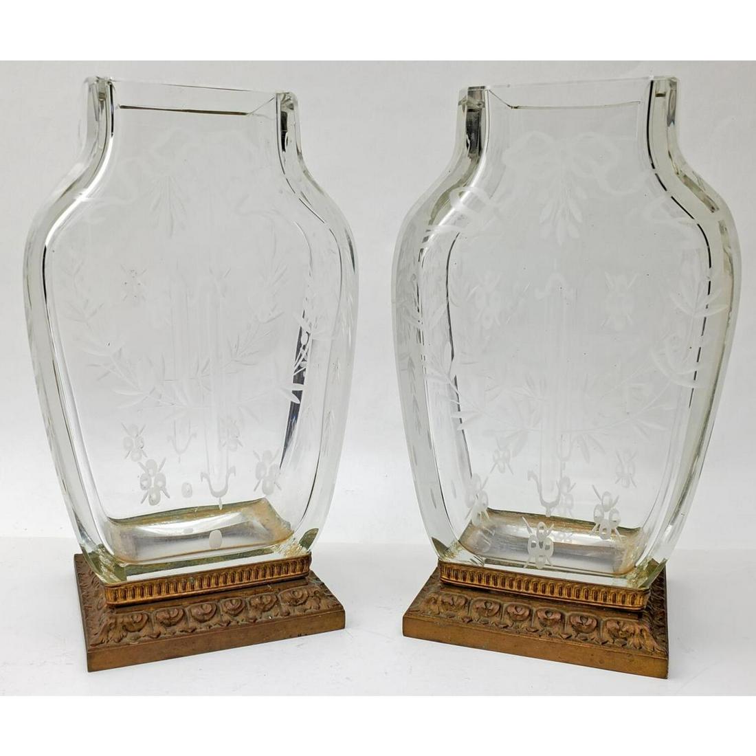 Exceptional Antique Baccarat Cut Glass Vases: Exceptional Pair of Antique Baccarat Cut Glass Vases on Bronze Mounts circa 1880 or earlier. Condition: Excellent Condition. Dimensions: H- 7", W- 4.25", Depth 3.25"Provenance: From a New Jersey Estat