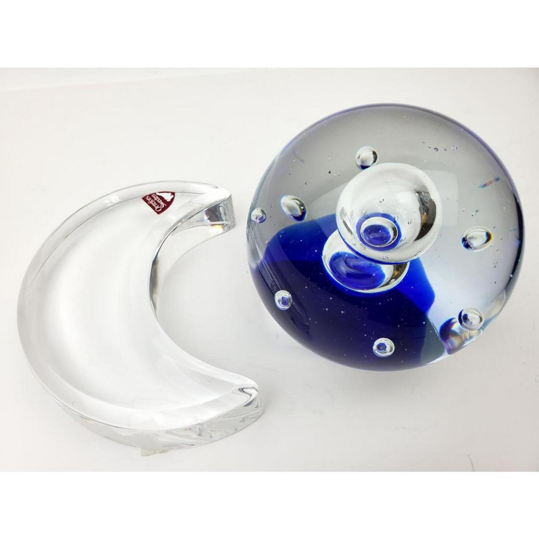 Lot of 2 Paperweights including Orrefors: Lot of 2 Paperweights including Orrefors in Original Box and 1 Other.Condition: Generally Very Good.Dimensions: Height of Spherical Paperweight 3".Provenance: From a Queens, NY Home.Please note the ab