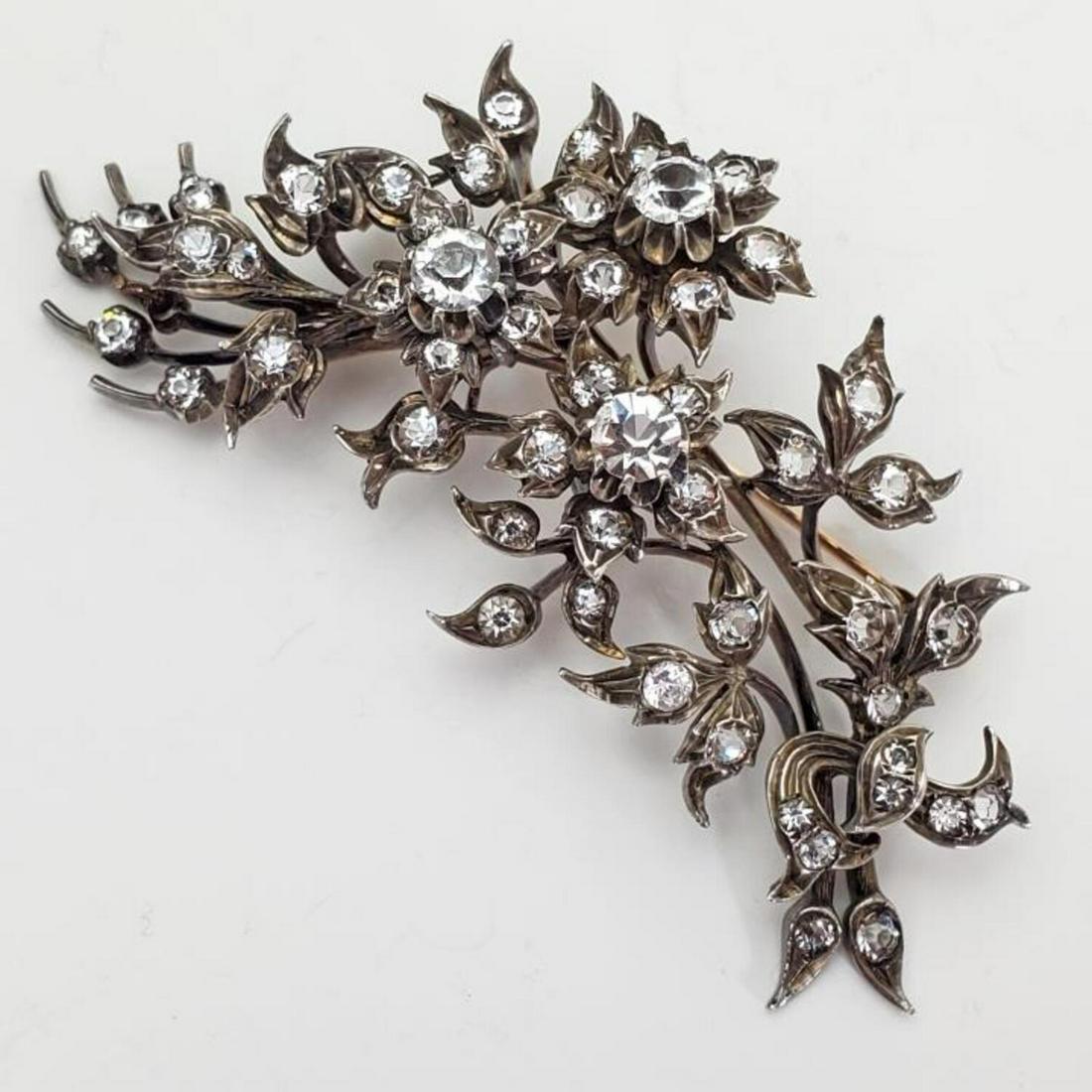 Georgian Silver and 14K Gold Pin: Georgian Silver and 14K Gold Pin - French Paste Stones. Marked To-Bo.Condition: Generally Very Good.Dimensions: Length 3.25" x 1.25".Total Weight: 14.9 dwt / 23.3 gr.Provenance: From a Long Island, NY