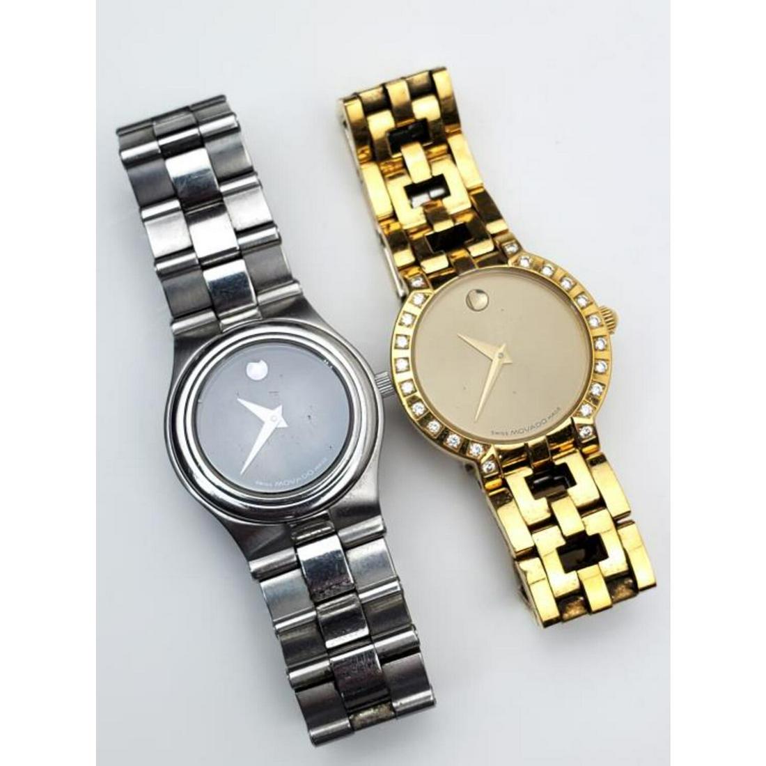 2 Vintage Movado Ladies' Watches: 2 Vintage Movado Ladies' Watches with Diamonds. Condition: Generally Very Good. Please Note: We Cannot Guarantee the Workability or Mechanism of Any Vintage or Old Watches or Clocks. Provenance: From