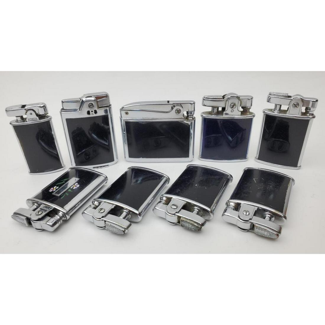 Large Lot of 9 Ronson Lighters: Large Lot of 9 Ronson Lighters Including "Gem", "Capri", "Princess", and "Adonis". Condition: Generally Good. As Is. 5 are Monogrammed. Dimensions: Various Sizes. Provenance: From an Estate of a Colle