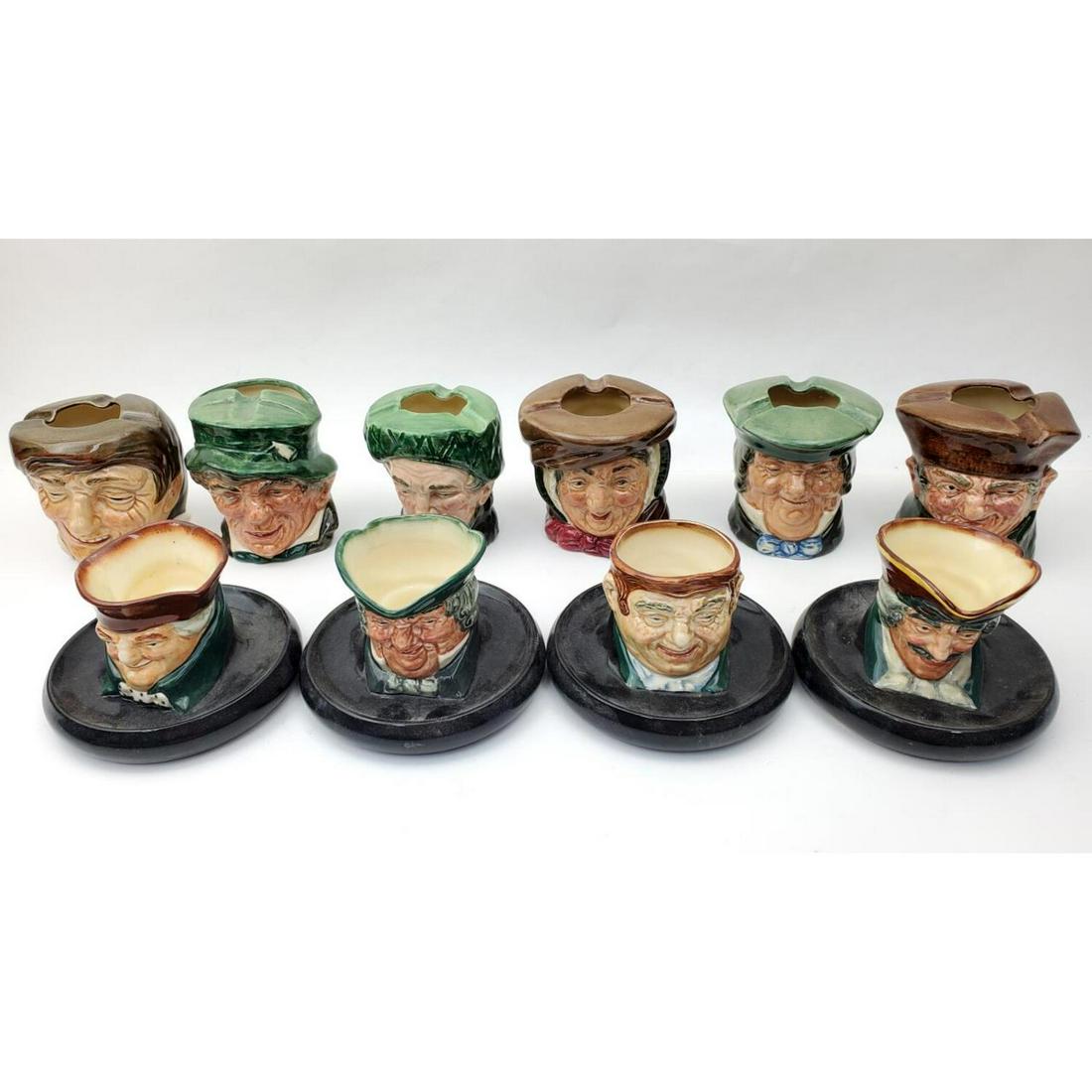 Royal Doulton Lot of 10 Character Ashtrays: Royal Doulton Lot of 10 Character Ashtrays. Condition: Appears to be Generally Good, As Is. Dimensions: Various Sizes. Provenance: From an Estate of a Collector in Long Island, NY. Please note the abs
