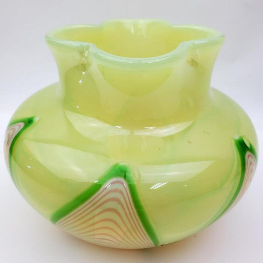Probably Loetz Pulled Feather Uranium Glass Vase (1 of 3)