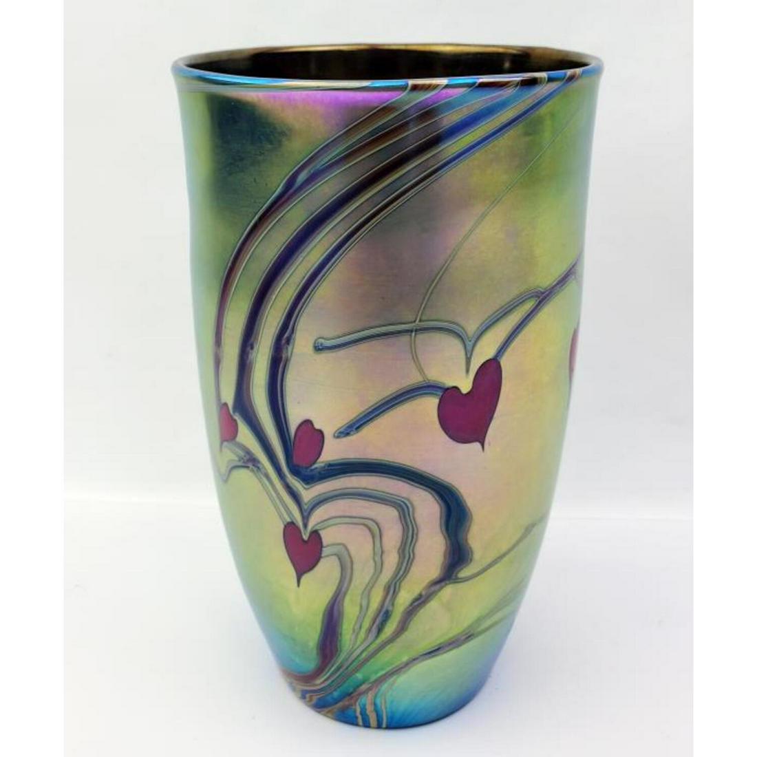 Fine Lundberg Iridescent Glass Vase with Red Heart (1 of 6)