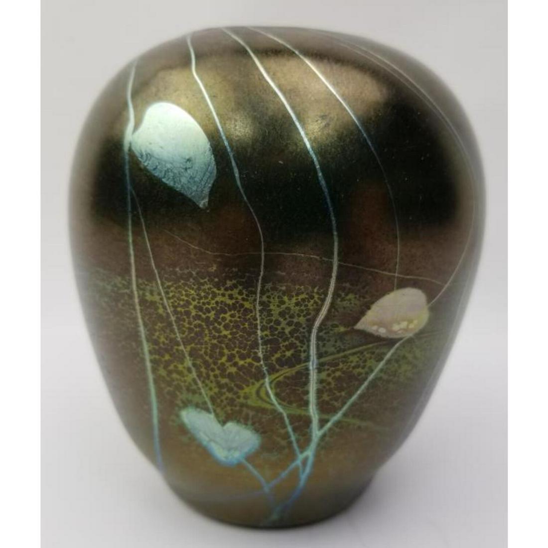 Tiffany Style Iridescent Green Glass Vase (1 of 5)