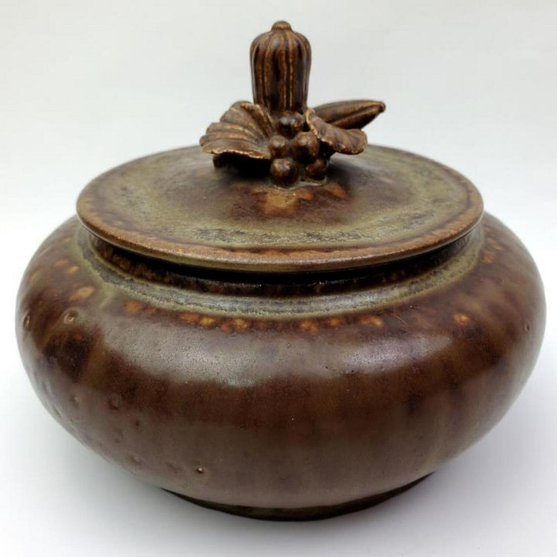 Antique Danish A. Bang Brown Glazed Covered Box (1 of 4)