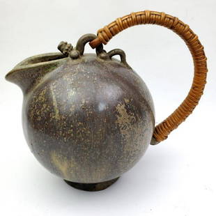 Arne Bang Art Nouveau Early 20thc. Pottery Pitcher: Arne Bang Art Nouveau Early 20thc. Pottery Pitcher. Fully Signed. Rustic Color. Condition: Excellent. Dimension: H- 6.5", Handle to Spout- 6.75". Provenance: Private Collection of the Estate of a Long