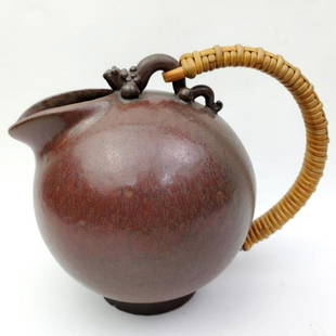 Arne Bang Art Nouveau Early 20thc. Pottery Pitcher: Arne Bang Art Nouveau Early 20thc. Pottery Pitcher. Fully Signed. Reddish Brown Color. Condition: Excellent. Dimension: H- 6", Handle to Spout- 6.75". Provenance: Private Collection of the Estate of