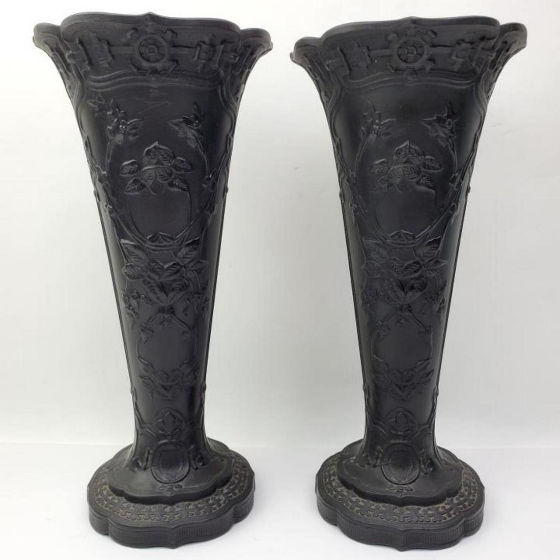 Wedgewood Large Pair Basalt Highly Decorated Vases (1 of 5)