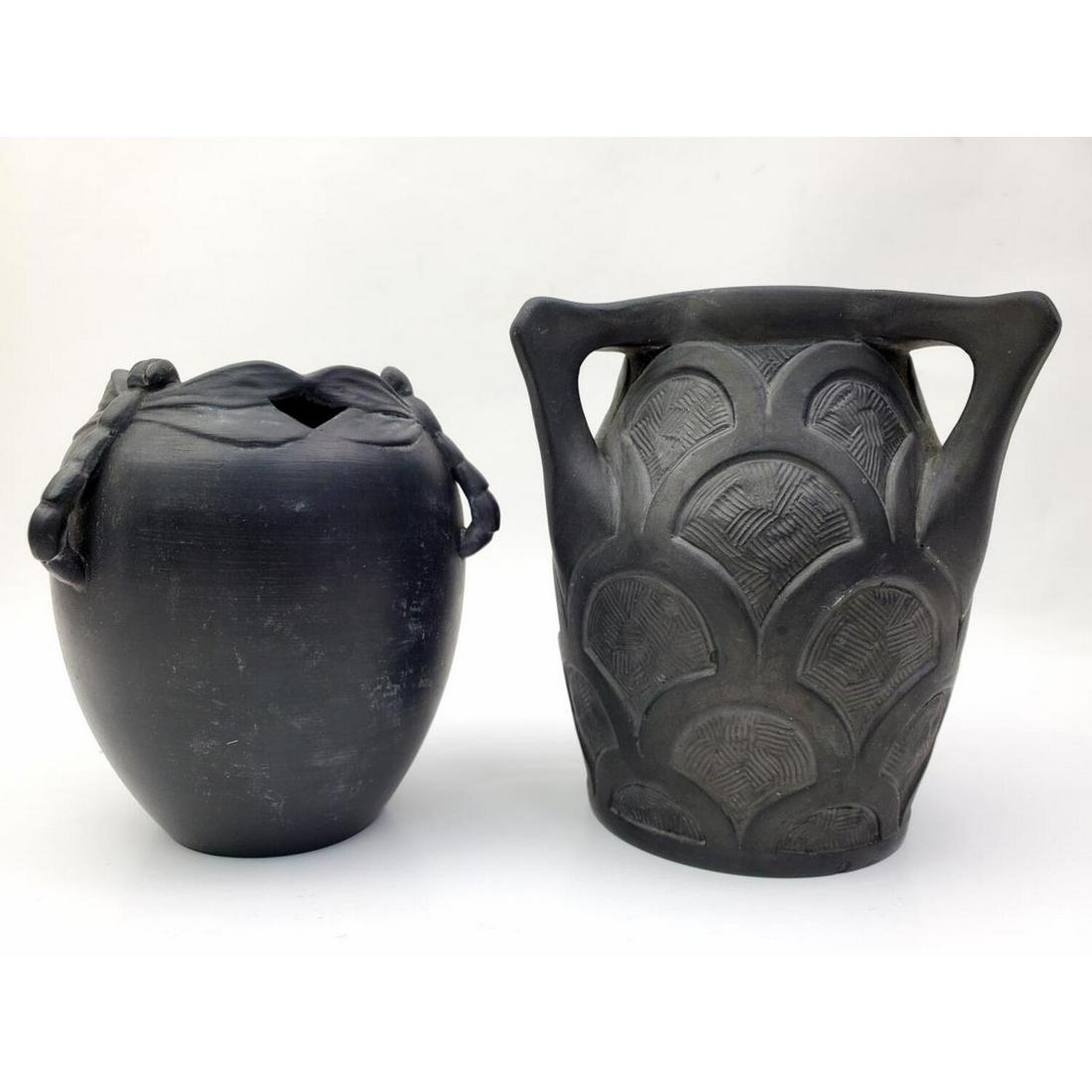 2 Art Nouveau Style Signed Black Porcelain Vases (1 of 4)