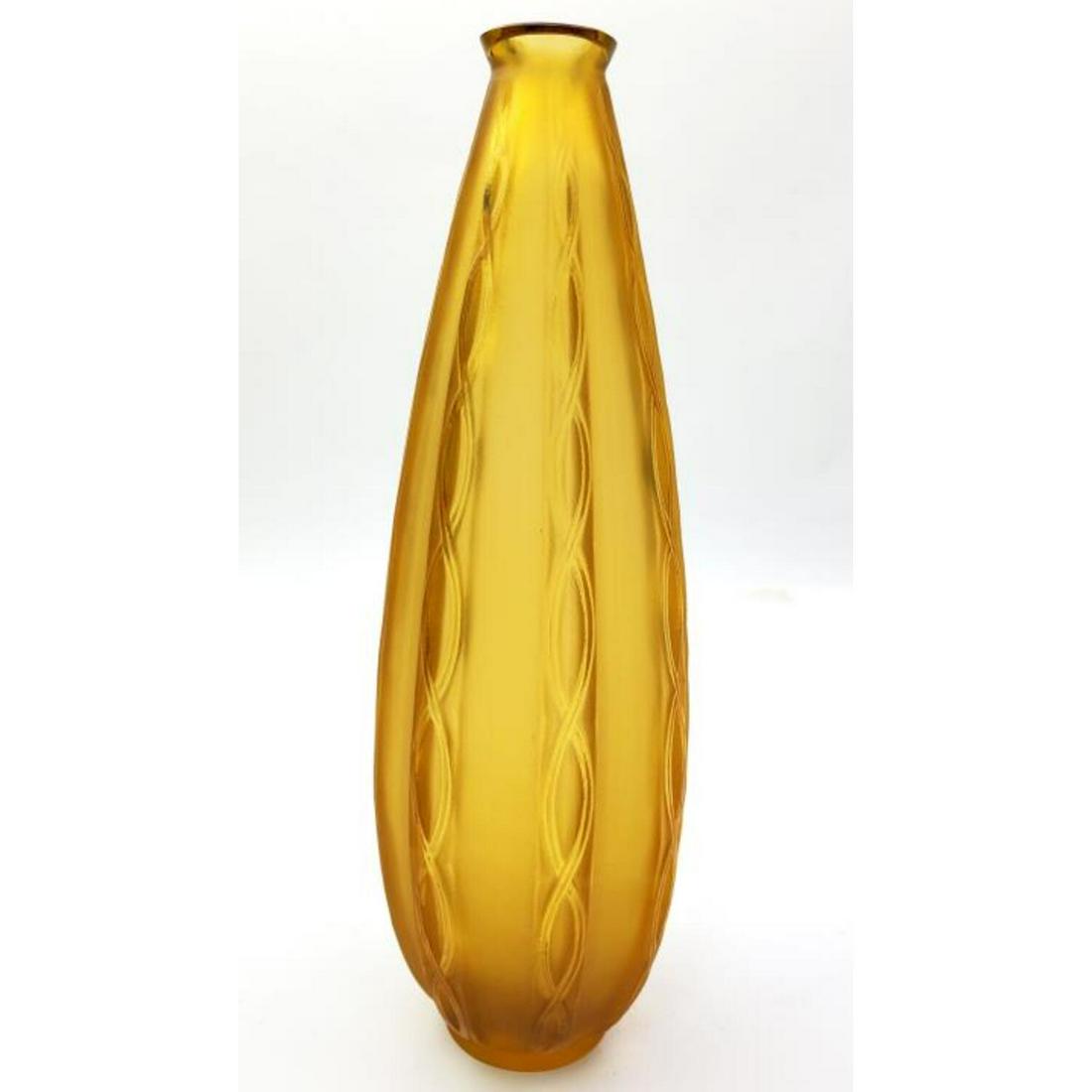 Sabino France Attrib. Art Deco Amber Glass Vase: Sabino France Attribution Art Deco Amber Glass Vase. Condition: Excellent. Dimensions: H- 8". Provenance: Private Collection of the Estate of a Long Time Famous Collector. Please note the absence of a