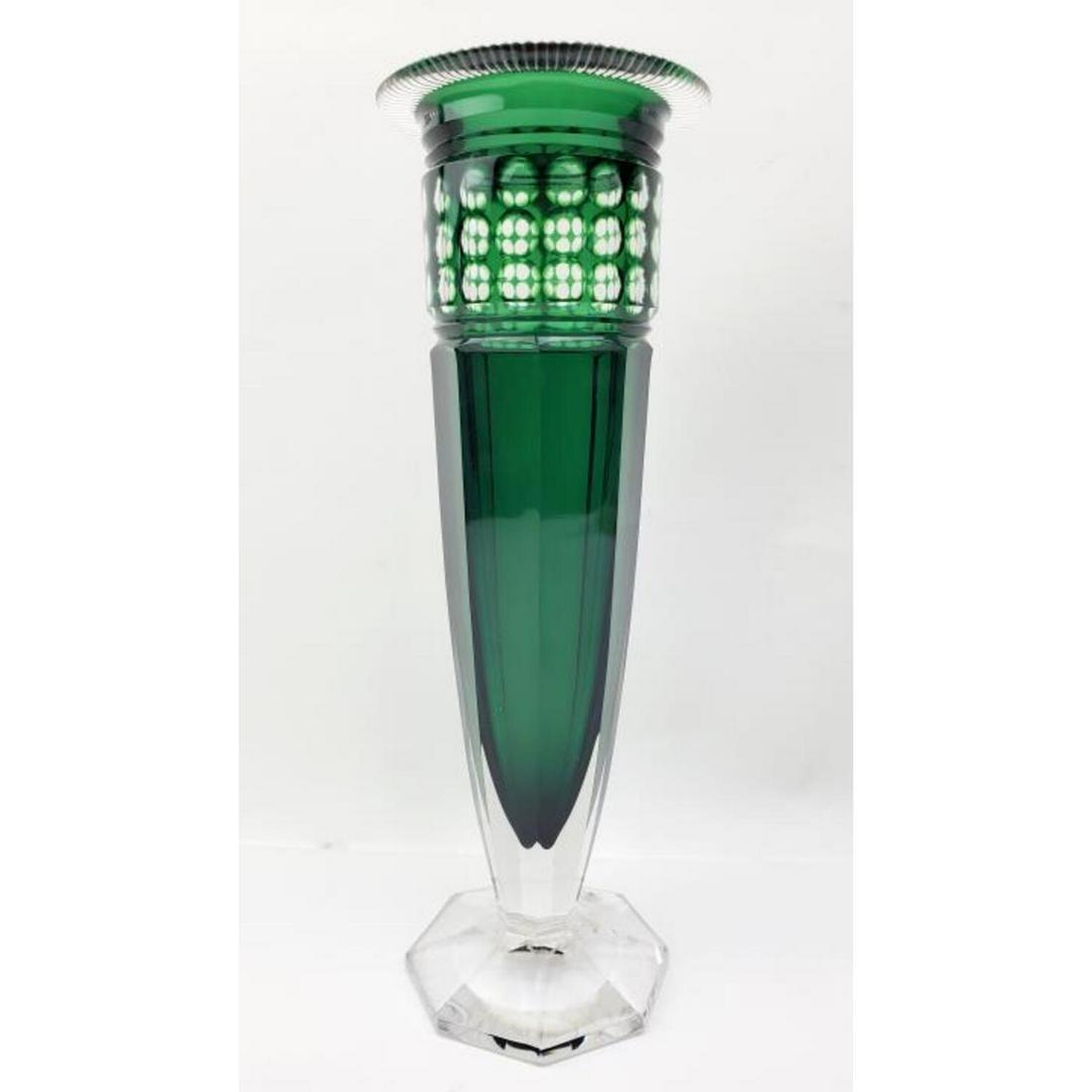 Rare Val St.Lambert Clear Over Green CutGlass Vase (1 of 4)