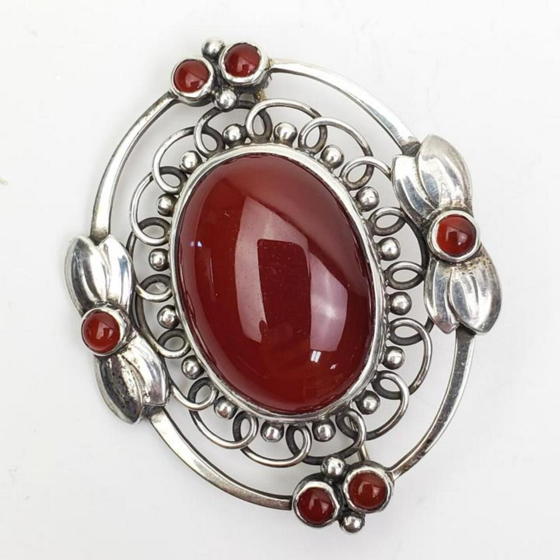 Georg Jensen Denmark Sterling and Carnelian Brooch (1 of 3)