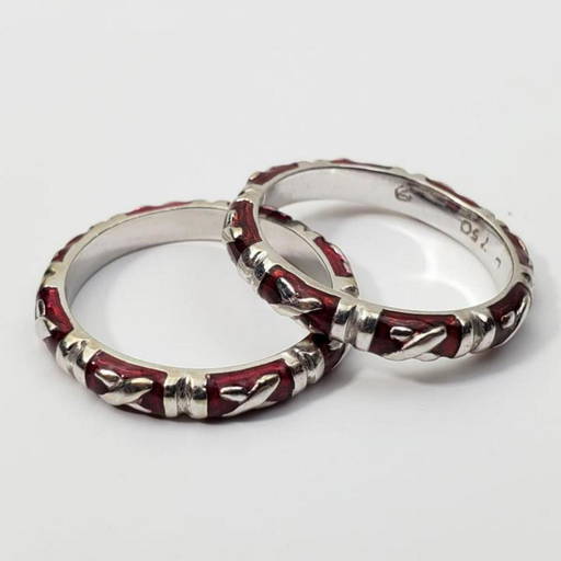 Pair Of 18k White Gold And Enamel "hidalgo" Rings