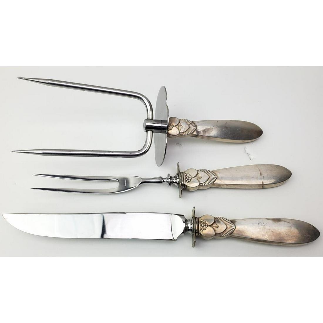 3 Sterling Handled Georg Jensen Style Carving Set (1 of 3)
