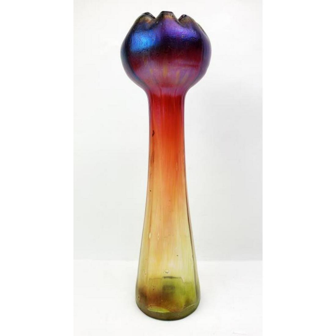 Loetz Style Iridescent Tall Art Glass Vase (1 of 6)