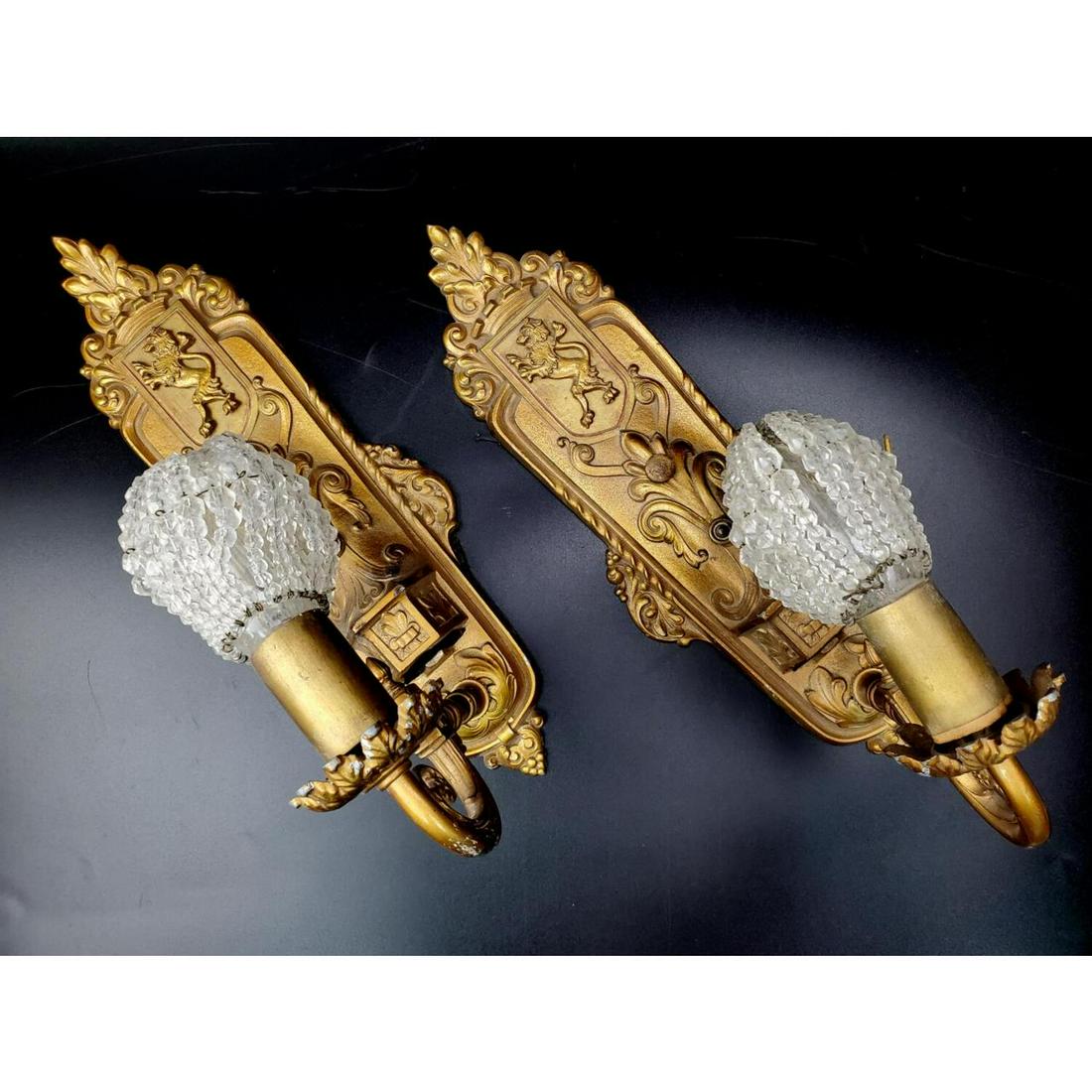 Vintage Pair of Metal and Glass Sconces: Vintage Pair of Metal and Glass Sconces. Condition: Generally Good, As Found. Dimensions: L- 14.5", W- 5". Provenance: From a Long Island, NY Home. Please note the absence of a Condition Report does n