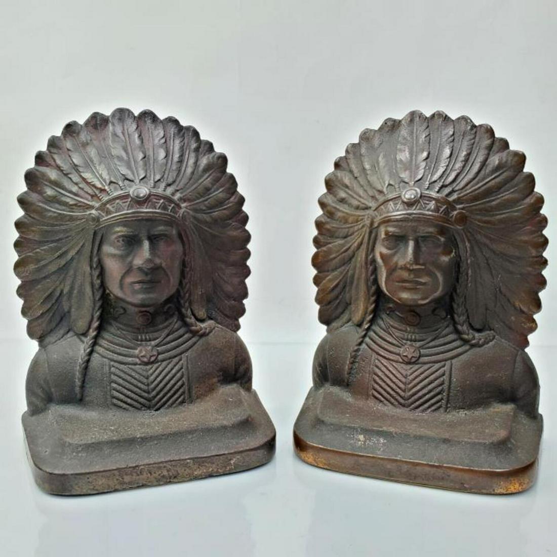Pair of Antique Bronze Native American Bookends (1 of 5)