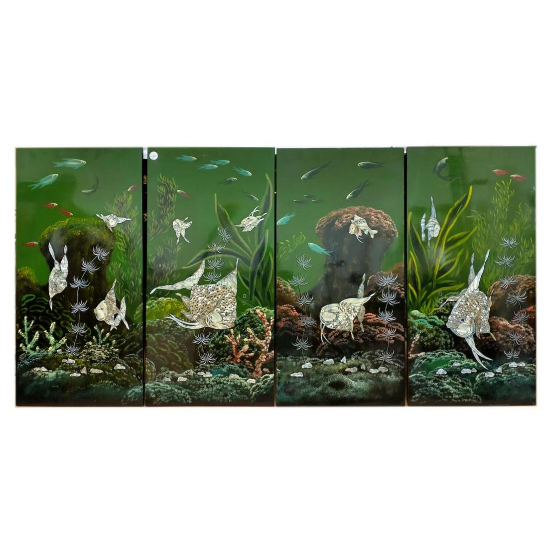 Unusual 4 Section Hand Painted Wood (1 of 3)