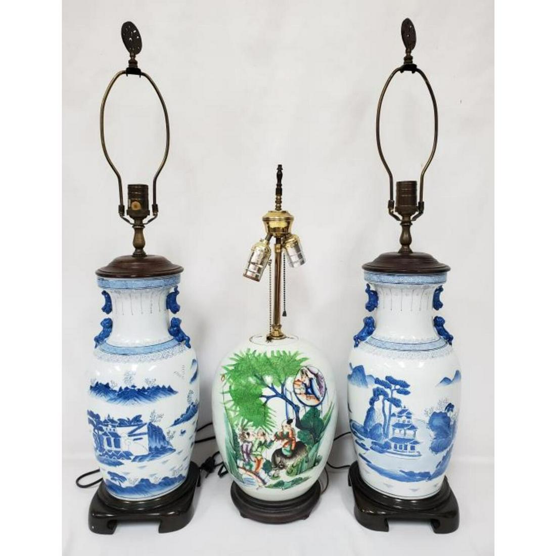 Lot of 3 Chinese Porcelain Lamps (1 of 4)